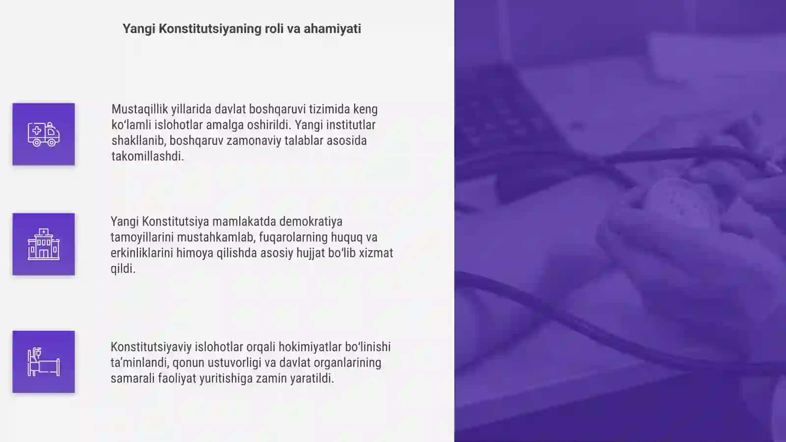 Mustaqillik yillari davlat boshqaruvi tizimida amalga oshirilgan isloxotlarning xususiyatlari haqida slayd 4