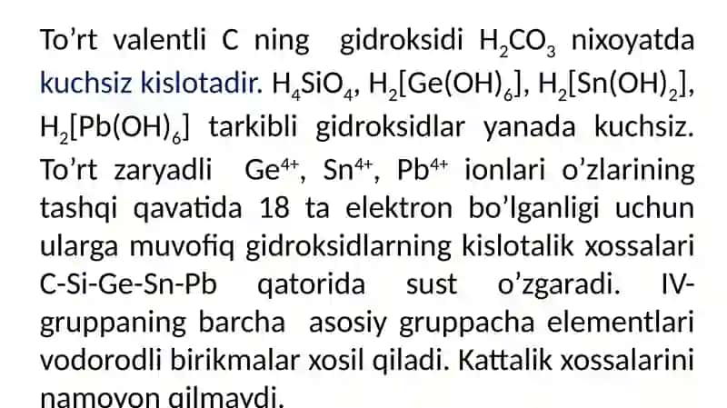 Davriy sistemaning to’rtinchi asosiy guruhcha elementlarining umumiy xarakteristikasi 4