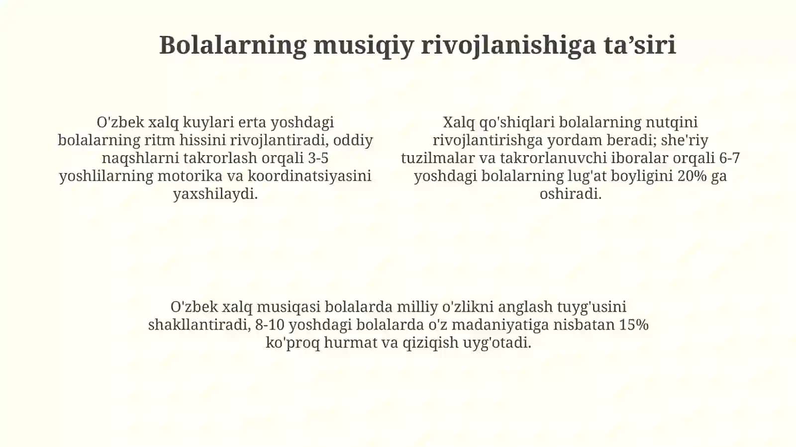 Oʻzbekiston xalq kuylarining bolalar musiqiytaʼlimidagiahamiyati 4