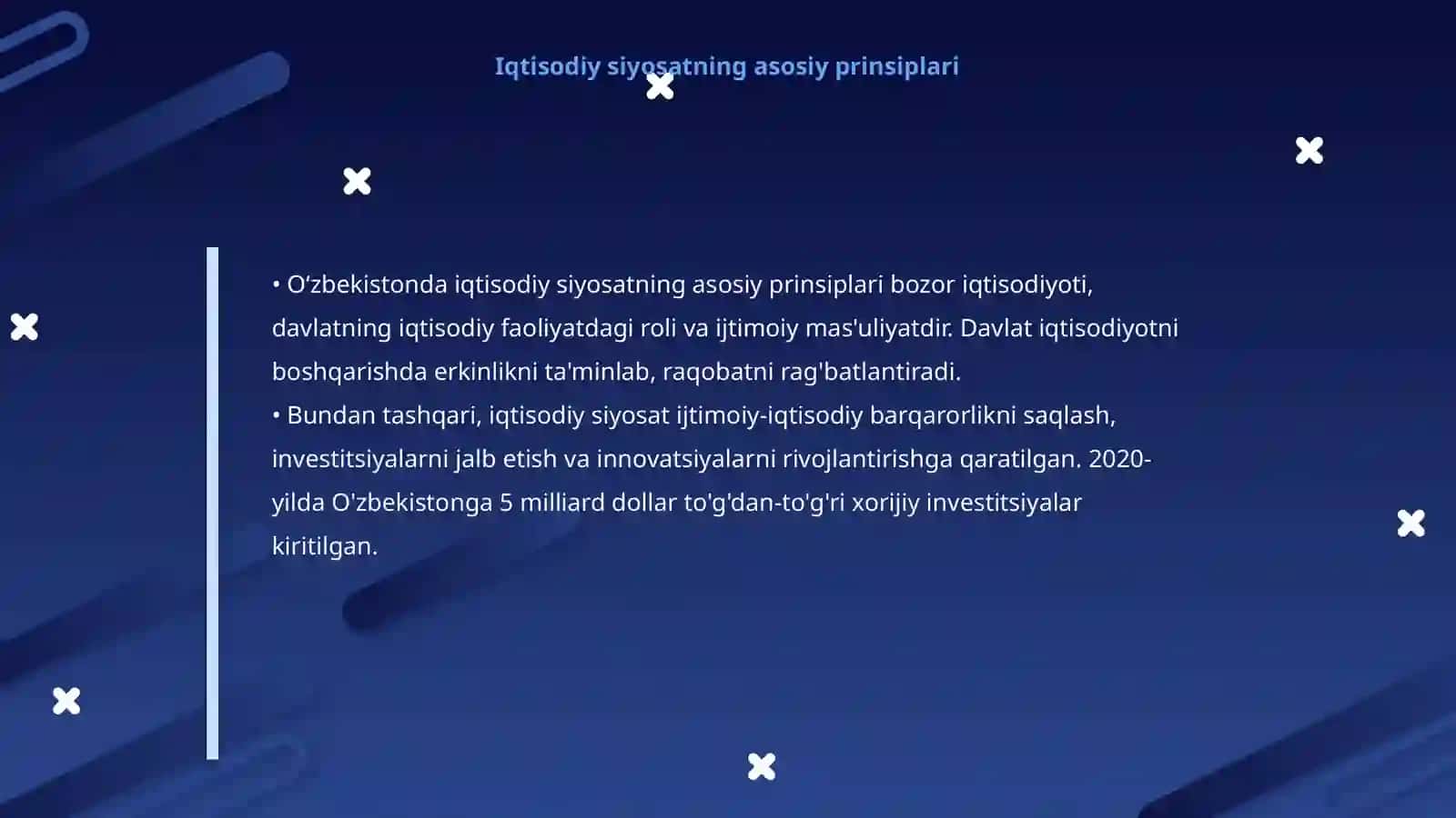 Oʻzbekistonda davlat iqtisodiy siyosatining maqsadlari, prinsiplari va asosiy yoʻnalishlari 4