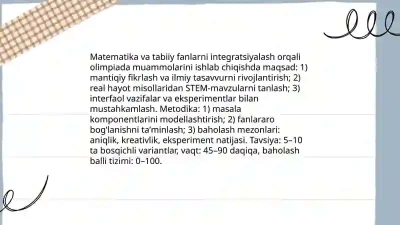 Boshlangʻich sinf matematika darslarida integratsiyalashgan taʼlim. Olimpiada 4