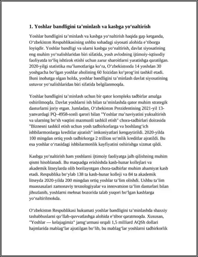 YOSHLARGA OID DAVLAT SIYOSATINING USTUVOR YO'NALISHLARI 4