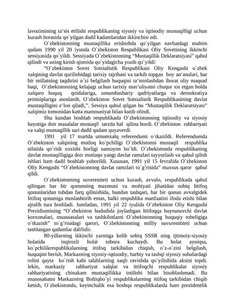 Mustaqil O`zbekistonning tashkil topishi va uning tarixiy ahamiyati 4