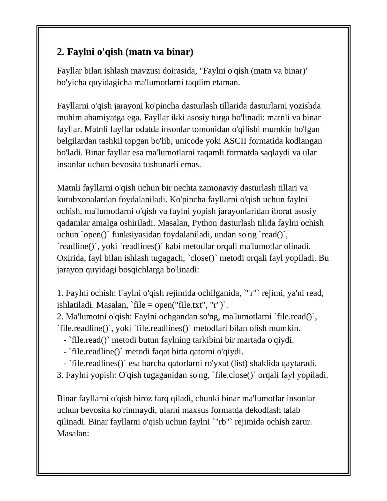 FAYLLAR BILAN ISHLASH 4