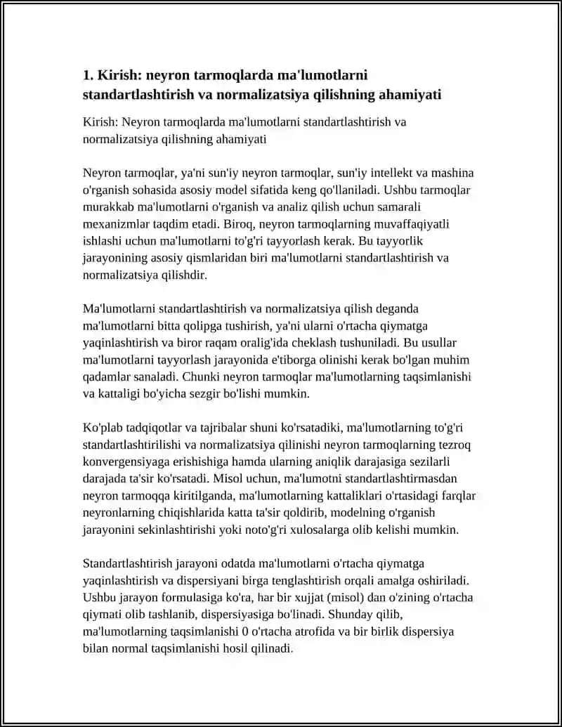 NEYRON TARMOQLARDA MA’LUMOTLARNI STANDARTLASHTIRISH VA NORMALIZATSIYA QILISH USULLARI 4