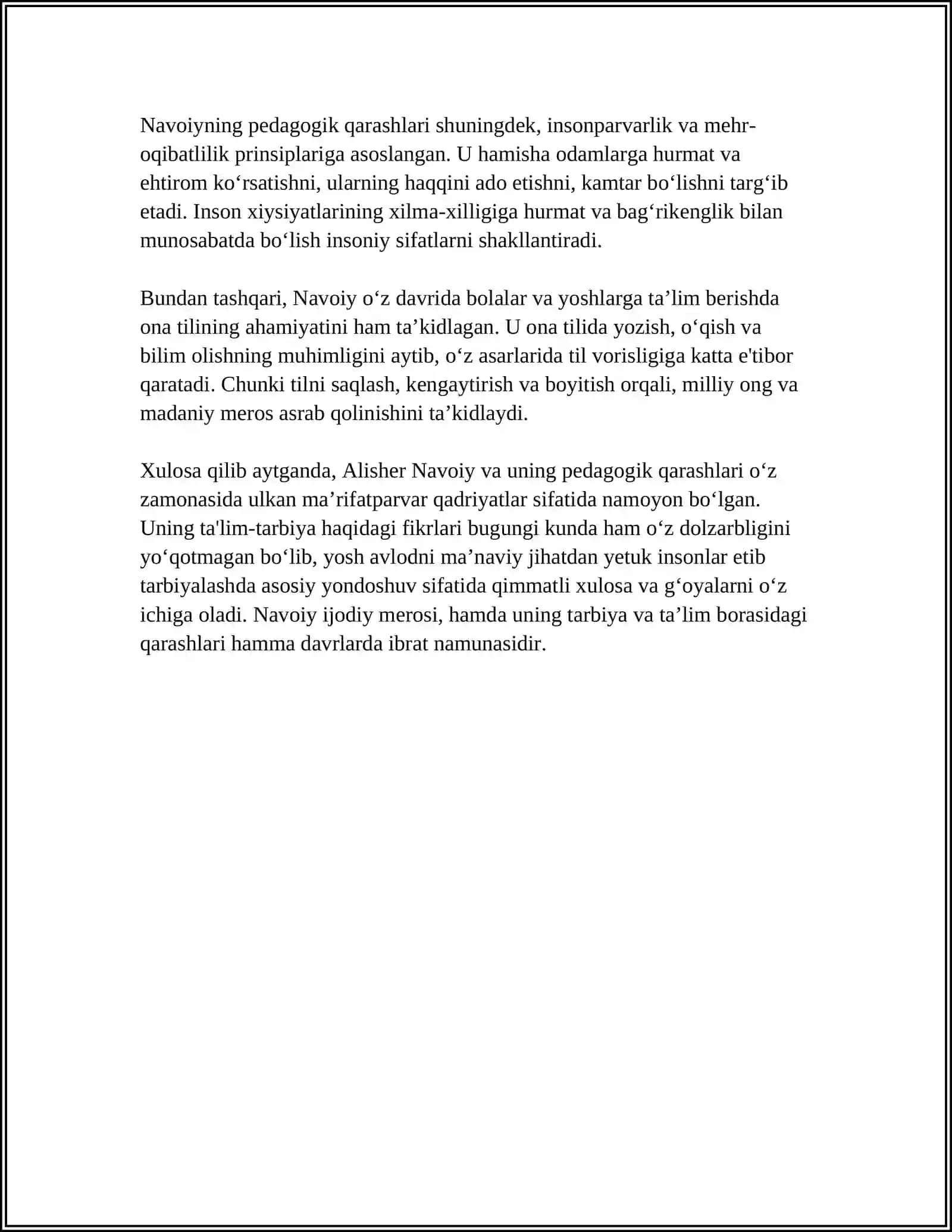 ALISHER NAVOIYNING PEDAGOGIK QARASHLARI. MUNIS XORAZMIYNING “SAVODI TA’LIM” ASARINING DIDAKTIK AHAMIYATI 4
