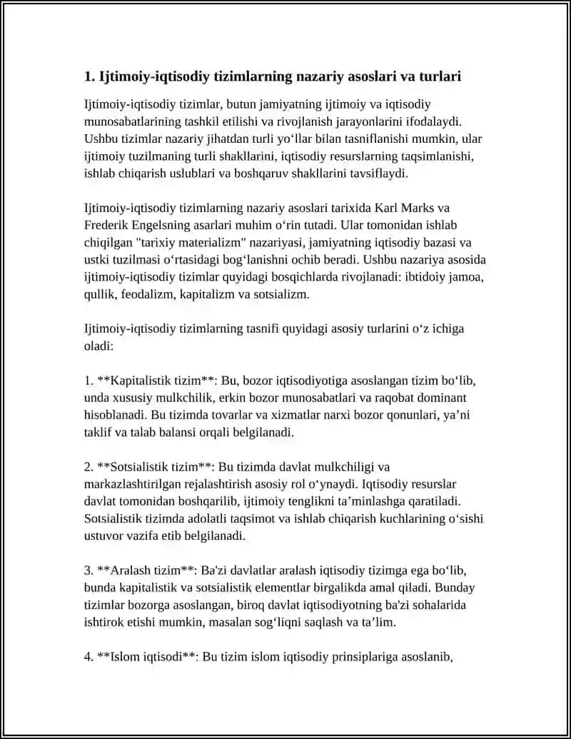 IJTIMOIY IQTISODIY TIZIMLAR VA ULARNING MODELLARI 4