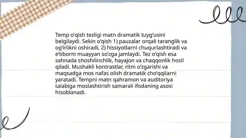Intonatsiya, temp, ifodali o’qishning asosiy vositalari 4