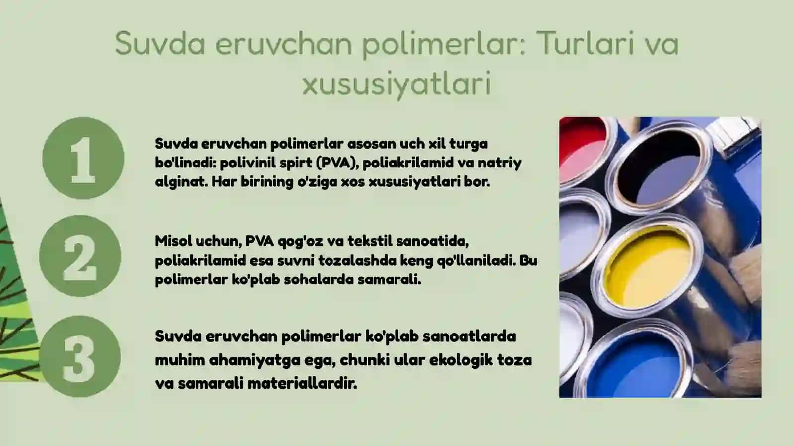 Iqtisodiyot tarmoqlarida suvda eruvchan polimerlardan foydalanish 4