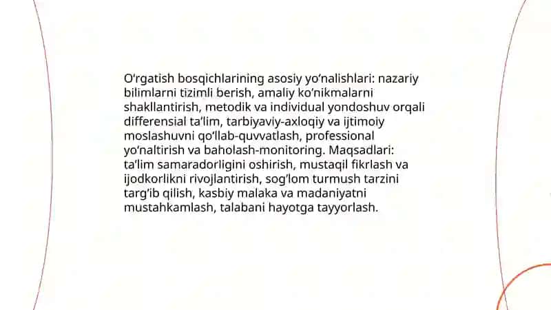 Oʻrgatish bosqichlarining asosiy yoʻnalishi va xususiyatlari 4
