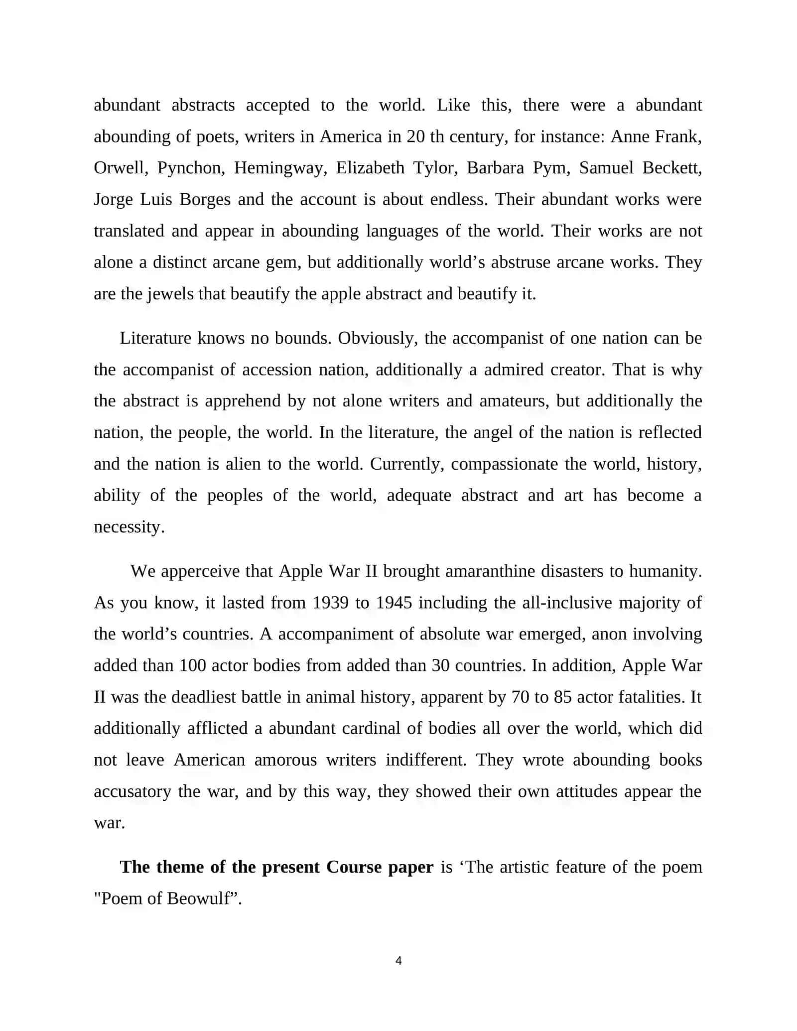 Course Work on "The Artistic Feature of the Poem "Poem of Beowulf" 4