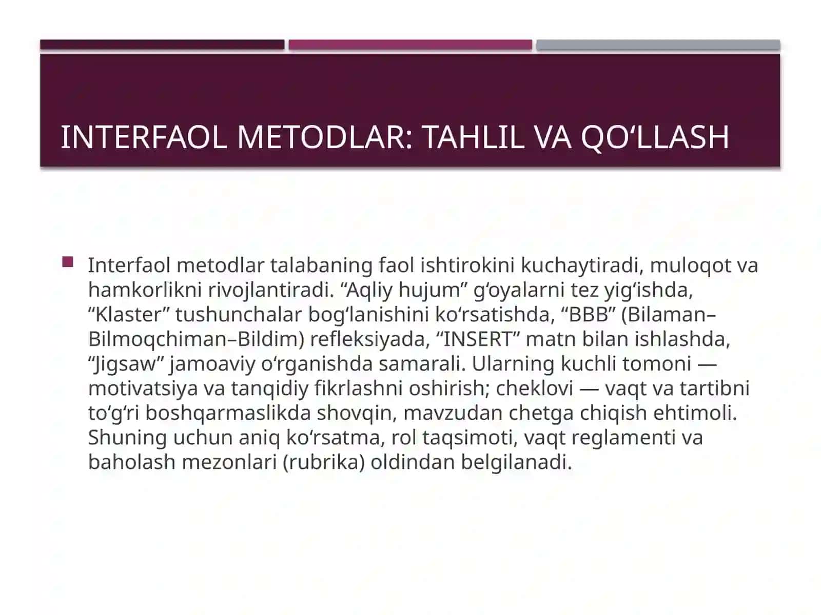 Ta’lim metodlari va vositalarini tahlil qilish 4