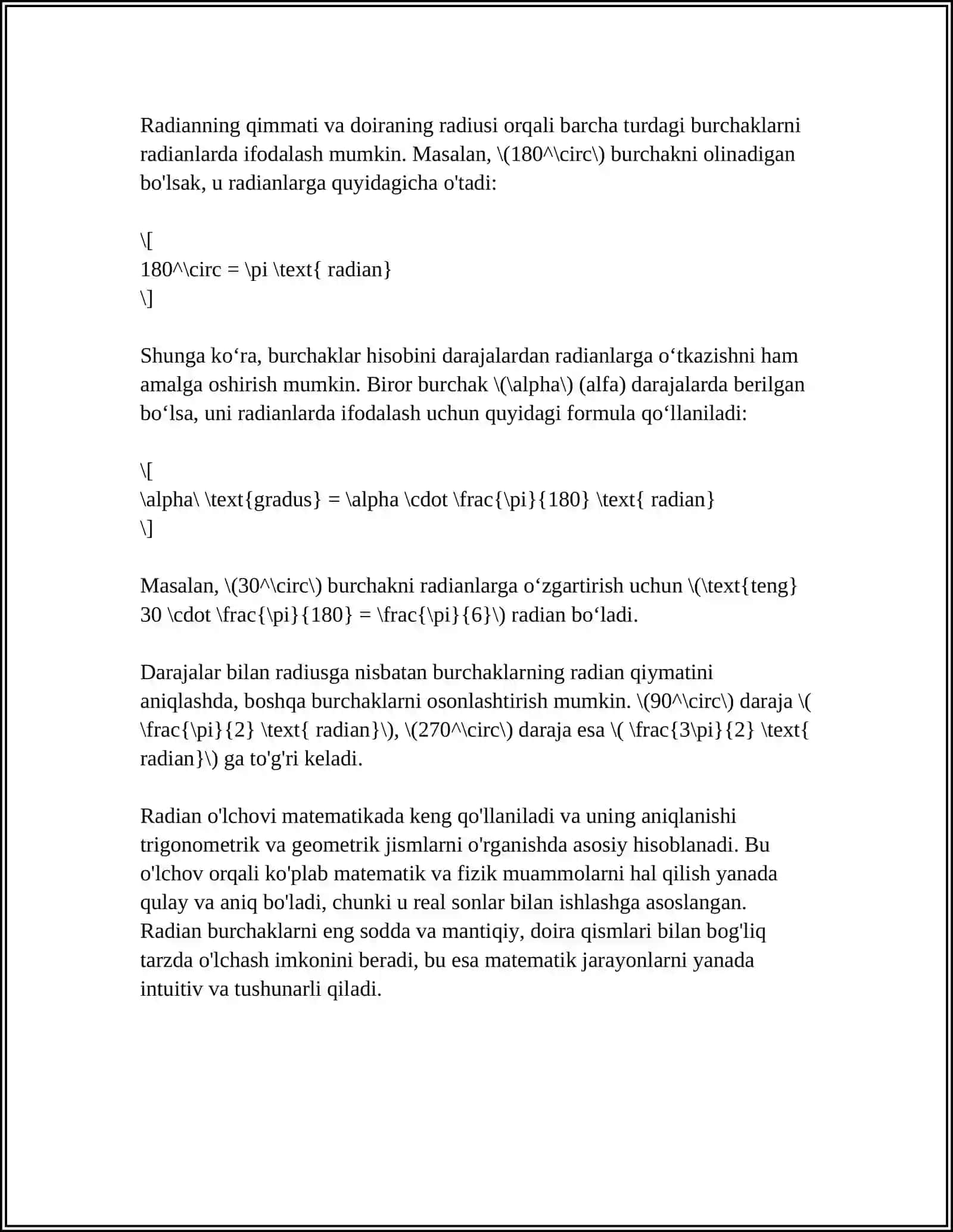 Radian oʻlchovi va uning aniqlanishi 4