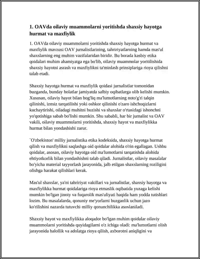 OAVda oilaviy muammolarni yoritishda shaxsiy hayotga hurmat va maxfiylik 4