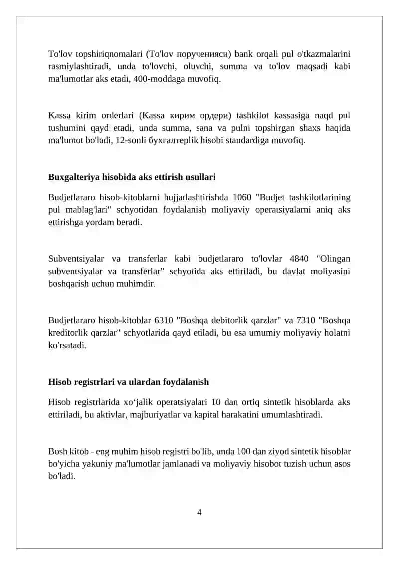 Budjetlararo hisob-kitoblarni hujjatlashtirish va hisob registrlarida aks ettirish 4