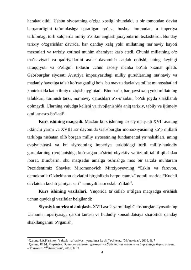 Kurs ishi. Avstriya imperiyasida milliy siyosat(XVII asr 2-yarmi XVIII asr) 4