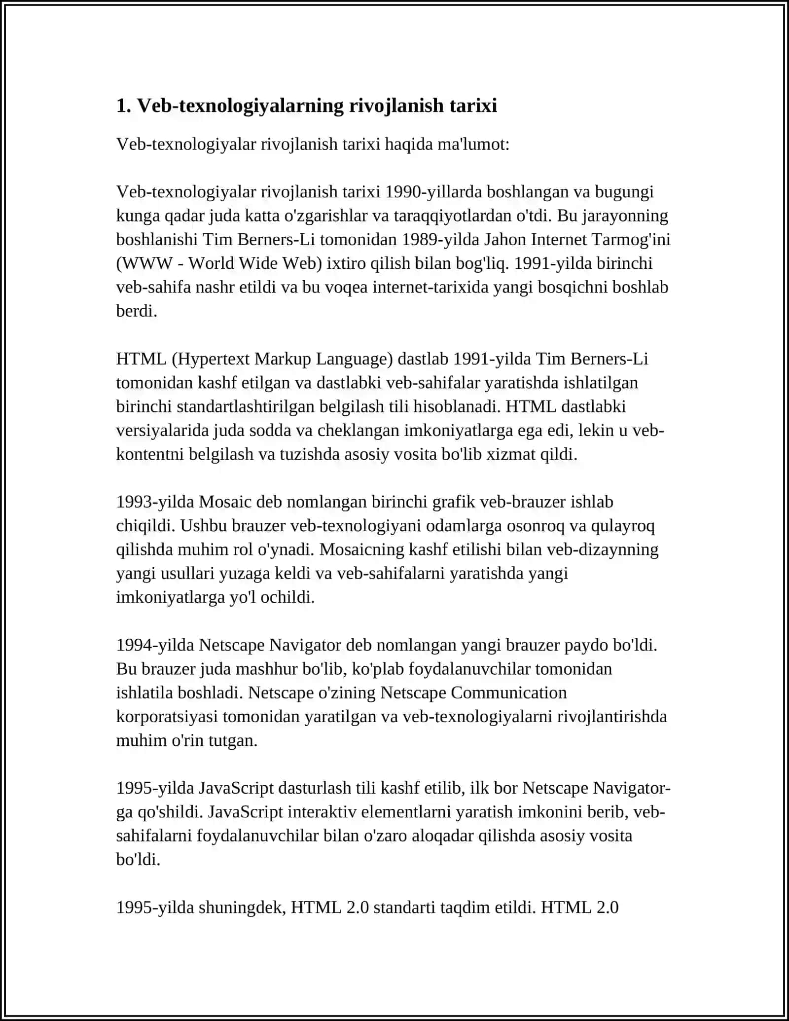 WEB-TEXNOLOGIYALARNING ASOSIY TUSHUNCHALARI. HTML TILIGA KIRISH, UNING ASOSIY ELEMENTLARI 4