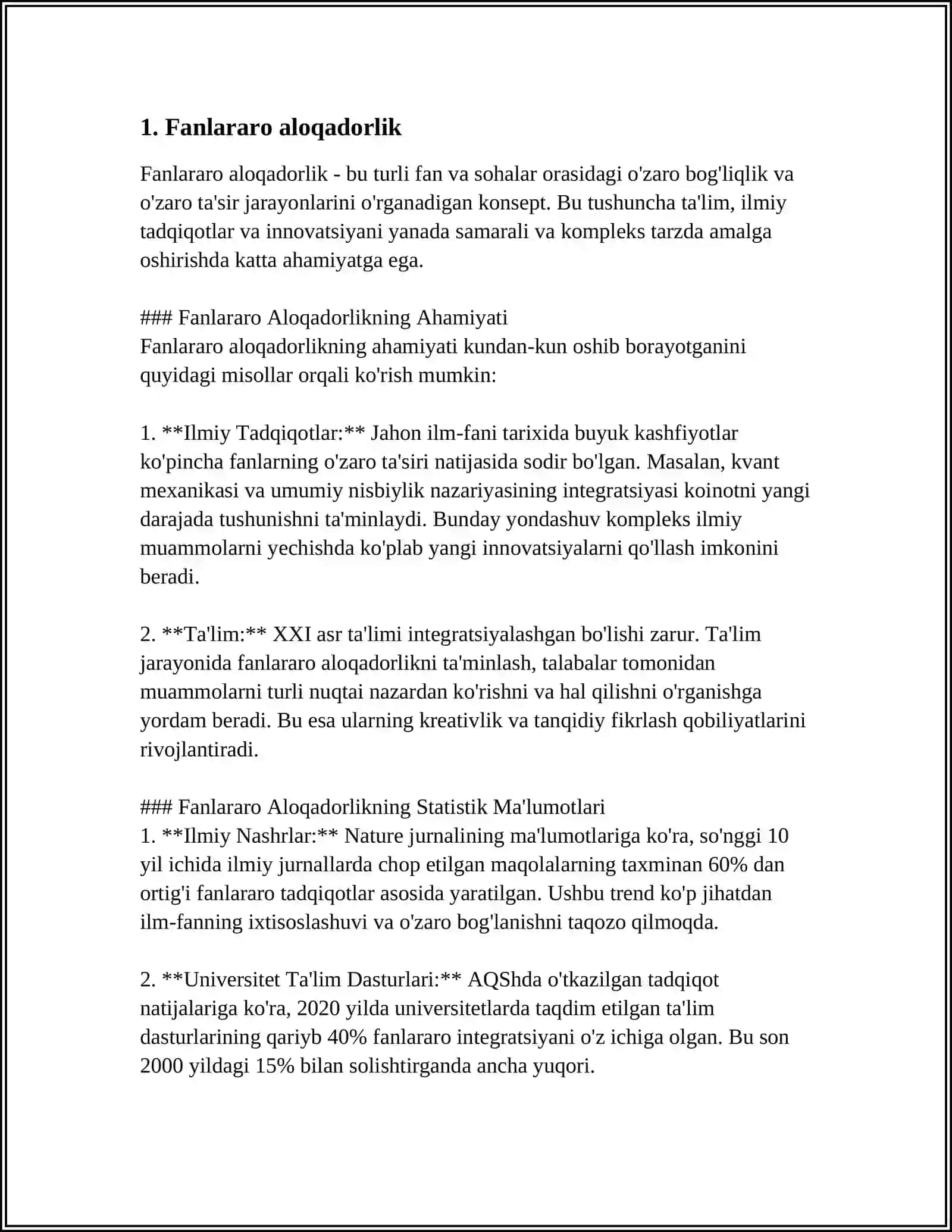 Fanlararo Aloqadorlik 4