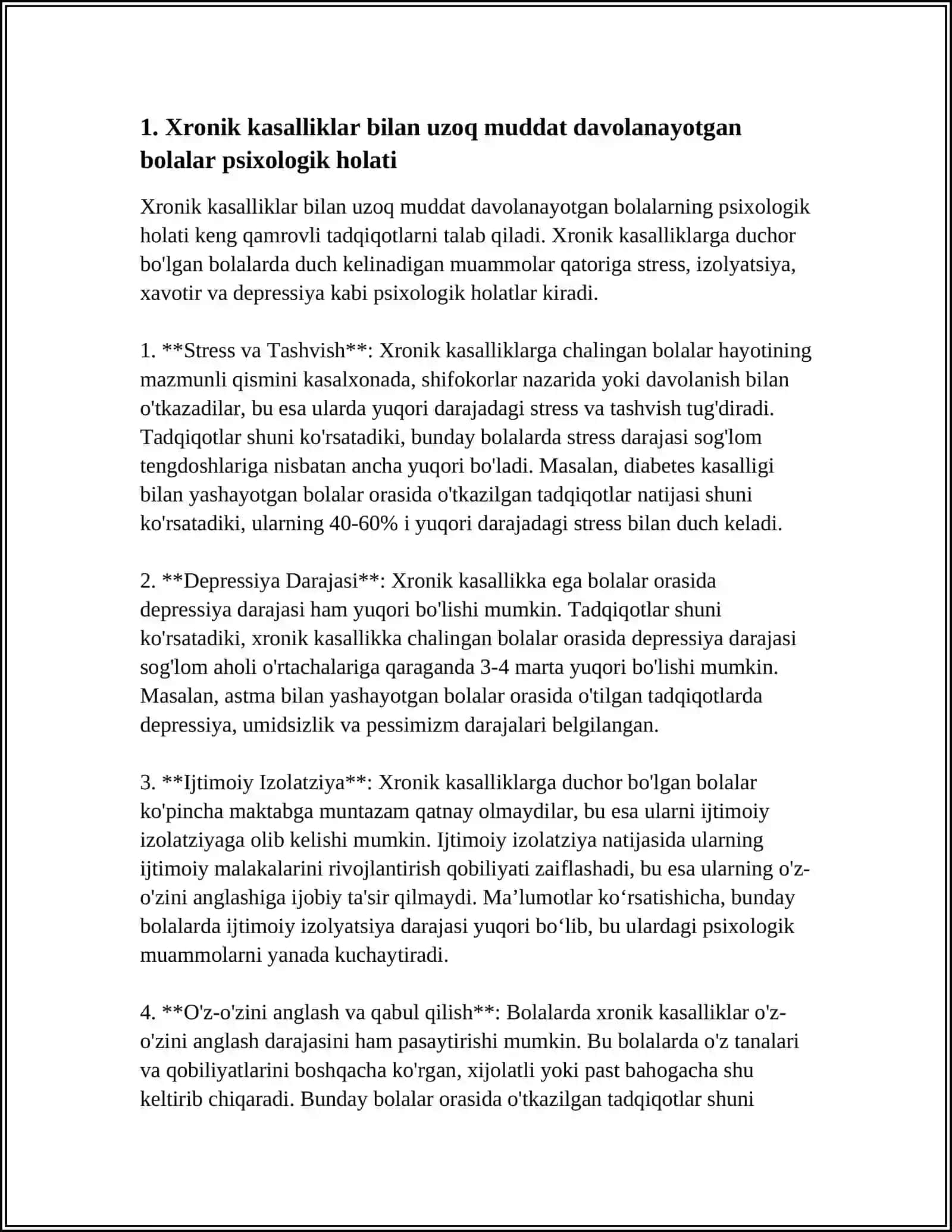 UzOq Muddatli Davolanayotgan Bemor Bolalarning O'ziga Xos Xususiyatlari 4