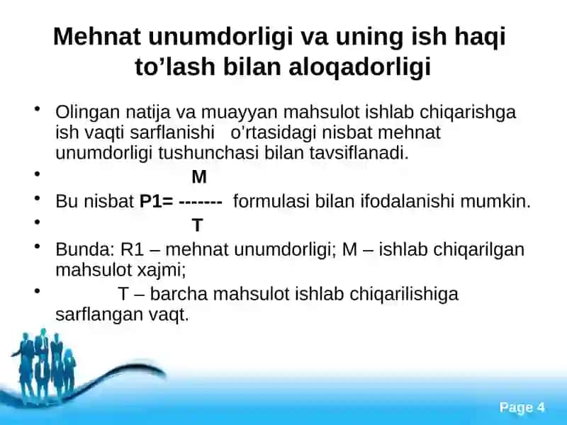 Mehnat unumdorligi va uning ish haqito’lash bilan aloqadorligi 4
