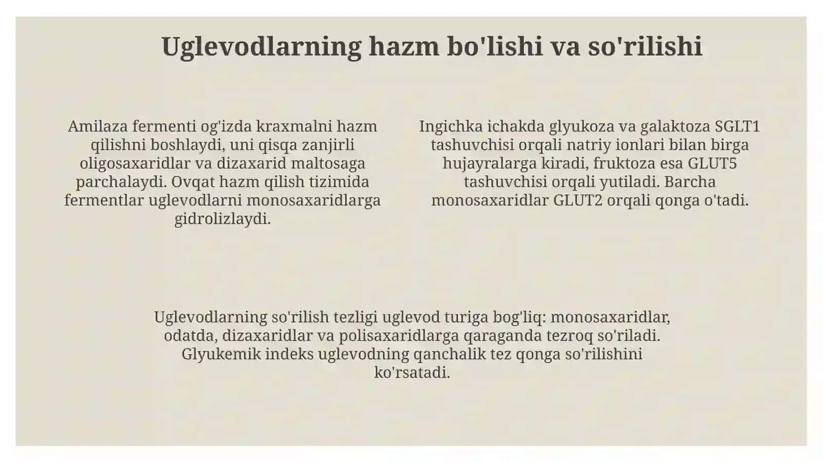 Oziqovqat mahsulotlari tarkibidagi uglevodlar umumiy tasnifi va inson organizmidagi roli 4