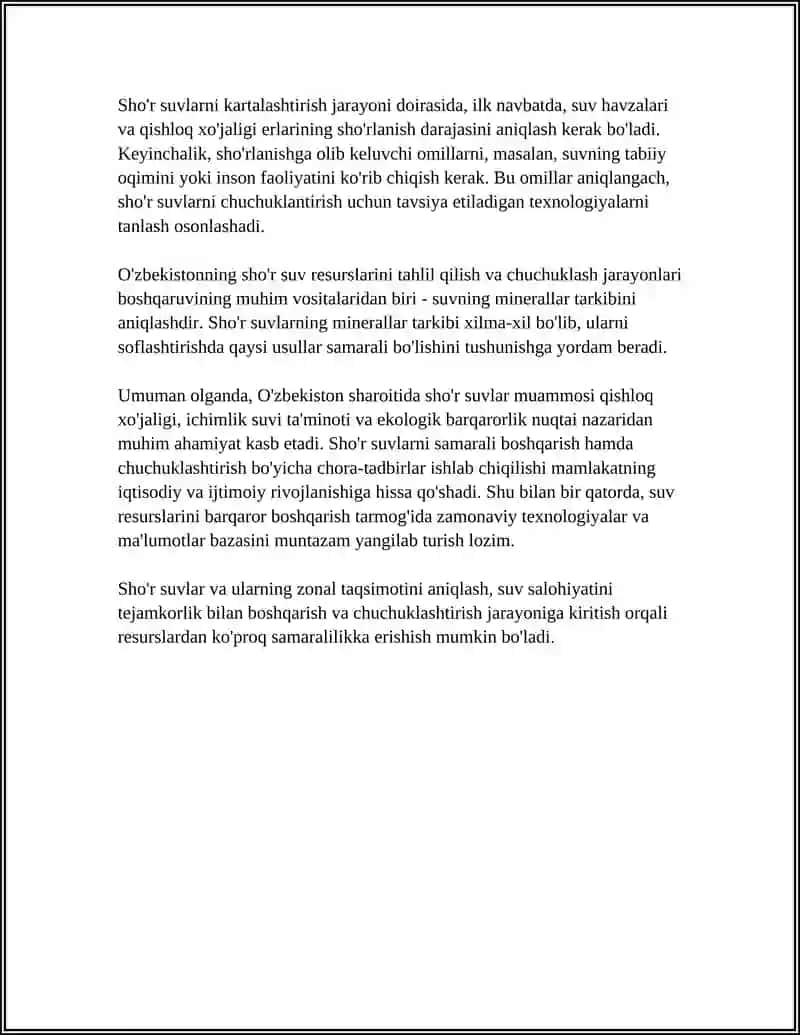 O'ZBEKISTON SHAROITIDA SHO'R SUVLARNI CHUCHUKLASHTIRISH G'OYASINI ISHLAB CHIQISH 4