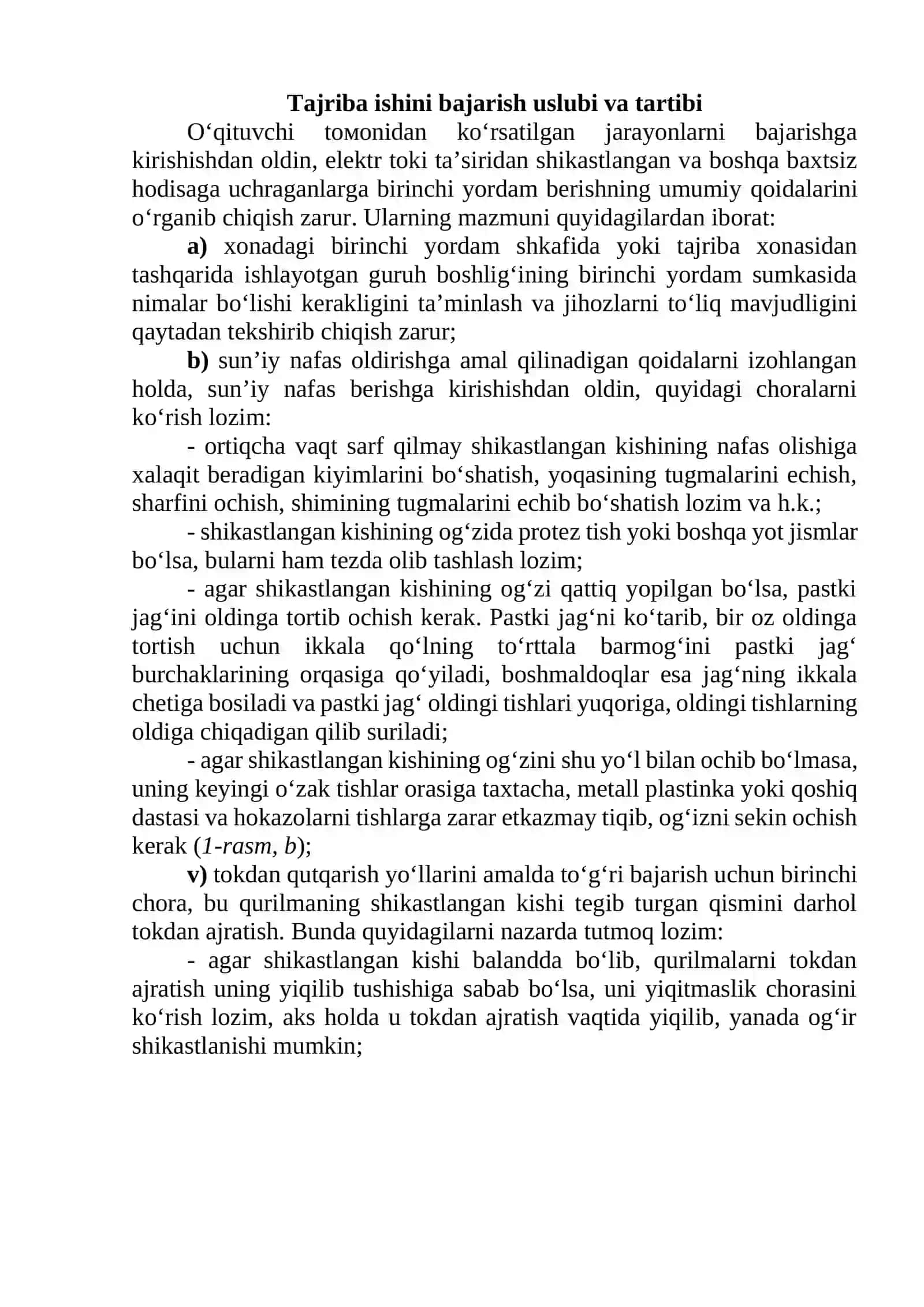 ELEKTR TOKIDAN SHIKASTLANGAN VA BOSHQA BAXTSIZ HODISAGA UCHRAGANLARGA BIRINCHI YORDAM BERISH YO‘LLARI 4