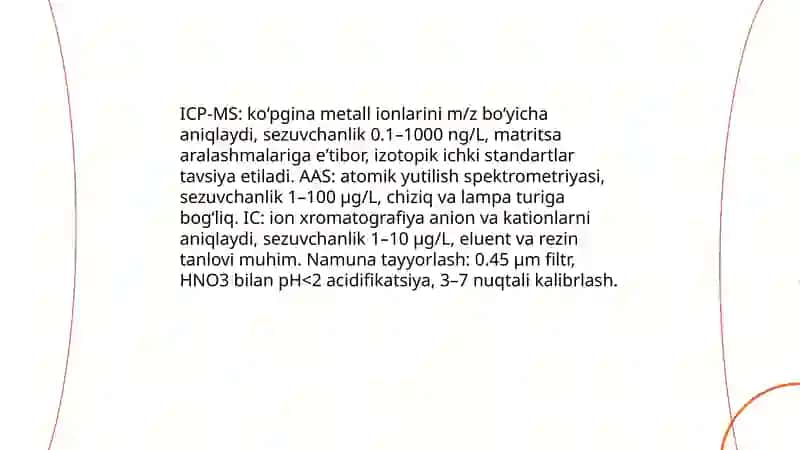 tuproq suvning ifloslanishida ion boģlanish birikmalarini aniqlab ulardan tozalash ģoyasini ishlab chiqish 4