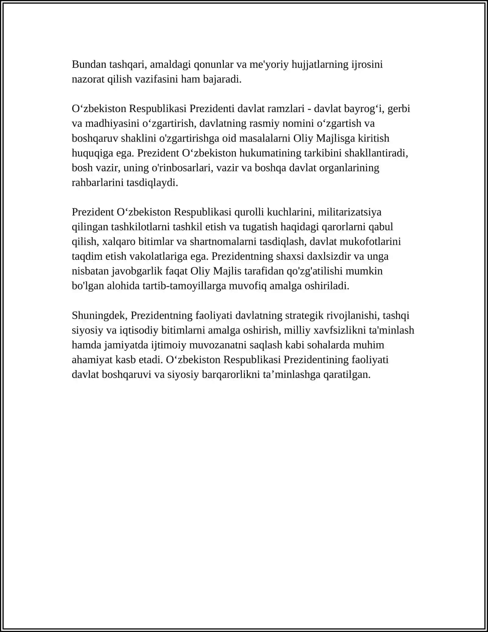 O‘ZBEKISTON RESPUBLIKASI PREZIDENTINING KONSTITUTSIYAVIY MAQOMI 4