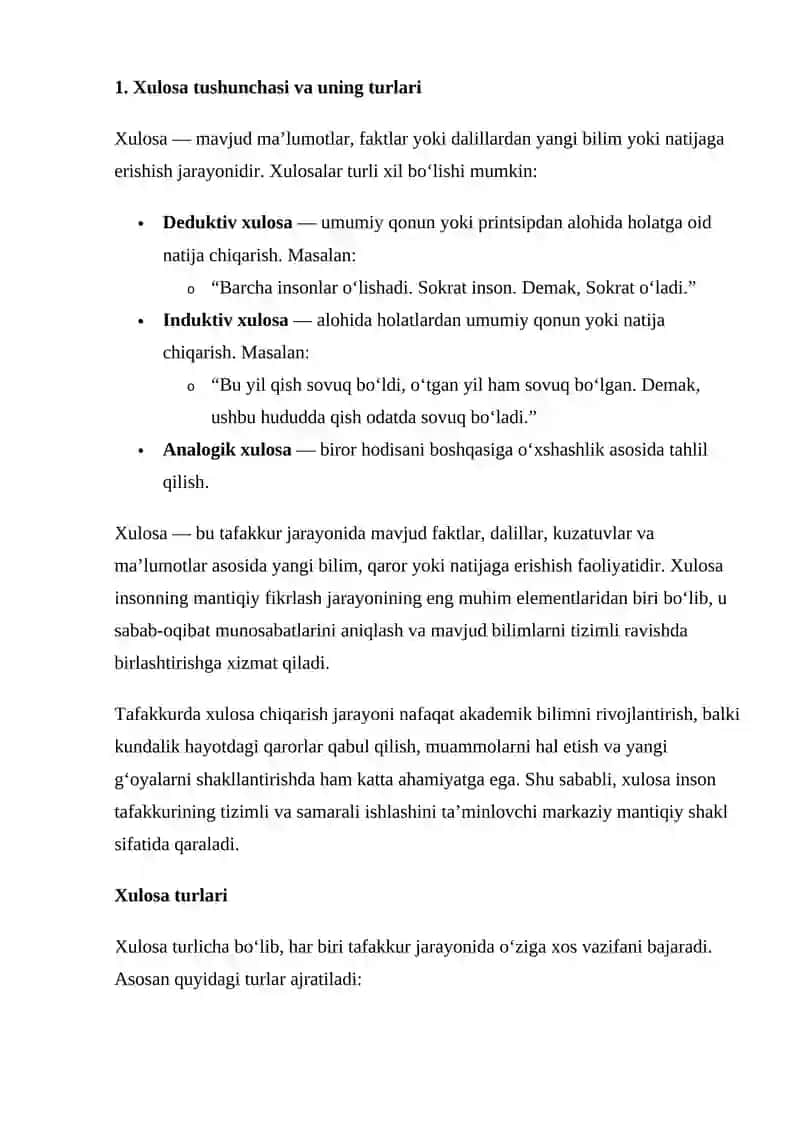 Xulosa chiqarish — tafakkurning eng asosiy shakli 4