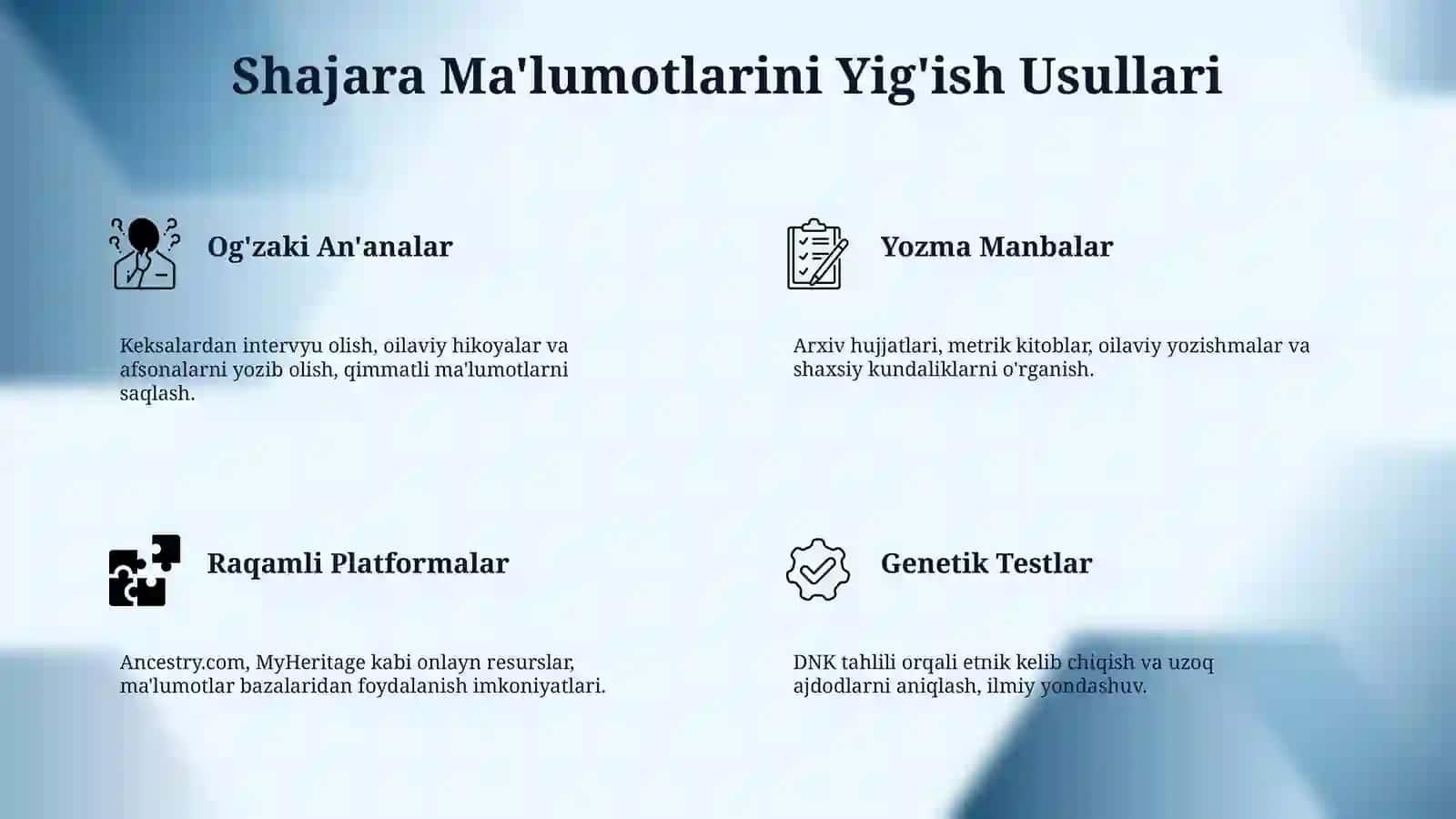 Avlodlar shajarasini tahlil qilishga organish 4