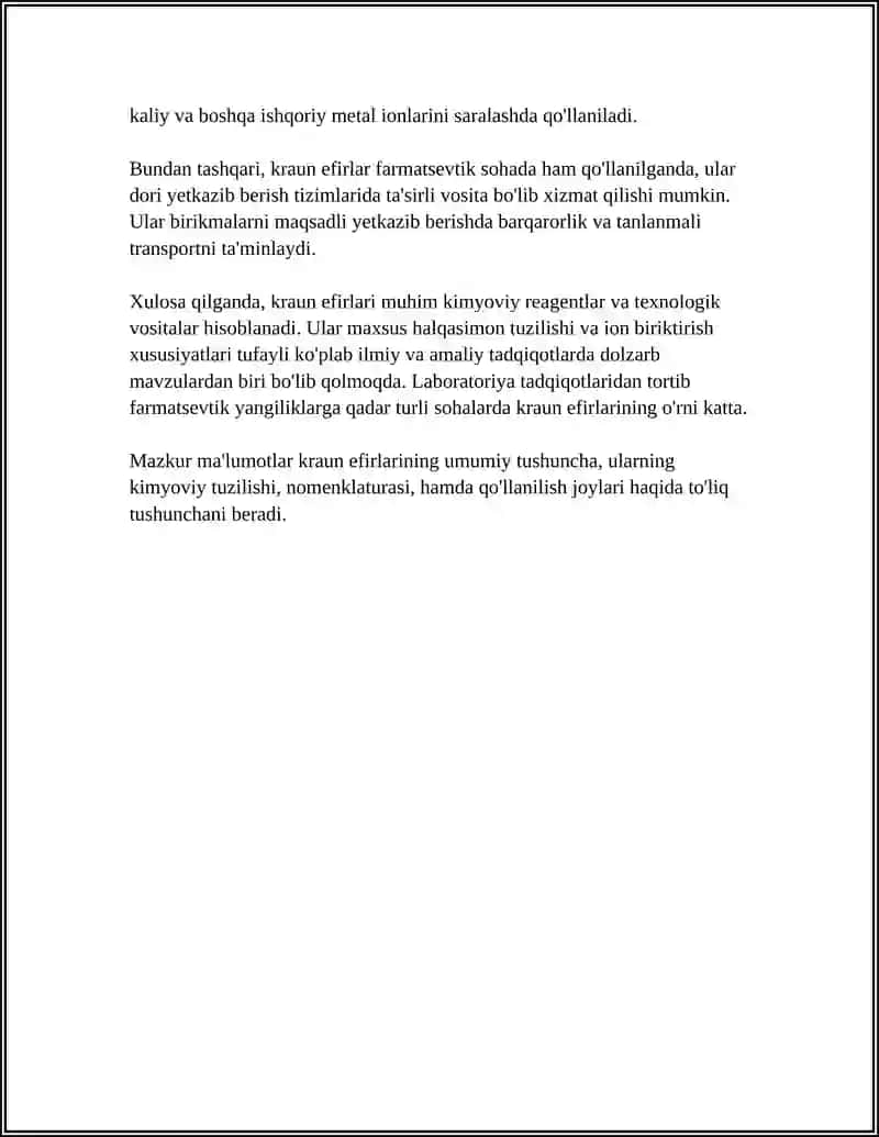 Kraun efirlarining kimyoviy tuzilishi va asosiy xossalari 4