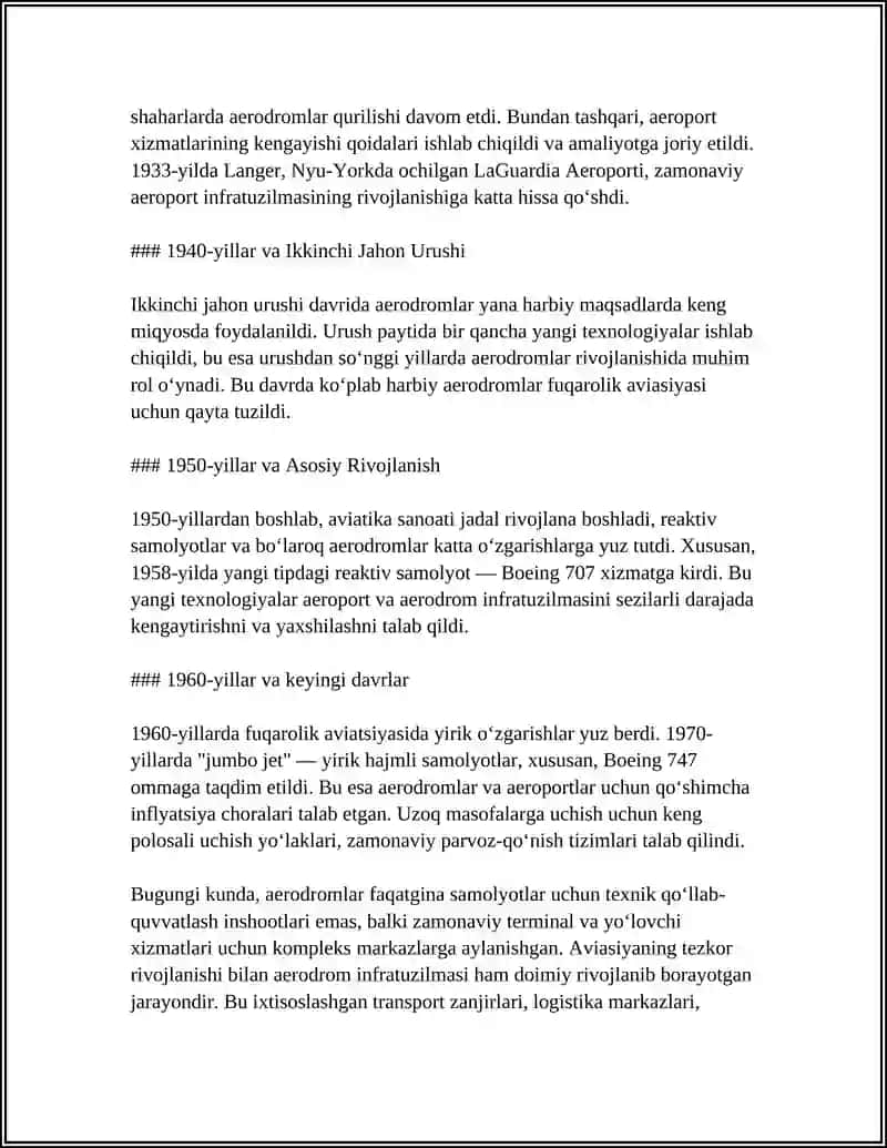 BIRINCHI AERODROMLAR: TARIXIY DASTURLAR VA LOYIHALAR 4