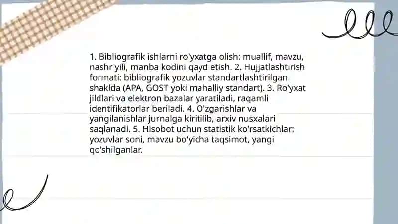 Biblogirafik faoliyat biblogirafik faoliyatni hisobga olish va hisobot 4