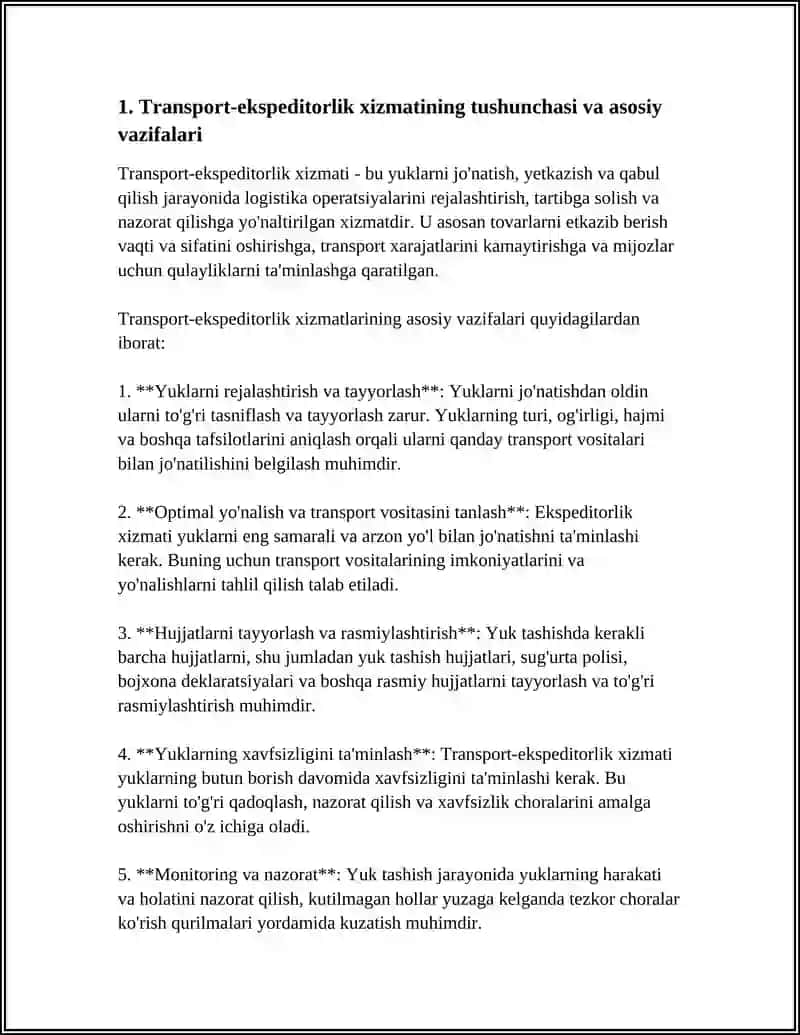 TRANSPORT-EKSPITORLIK XIZMATINI QOʻLLASH USULLARI BILAN TANISHIB CHIQISH 4