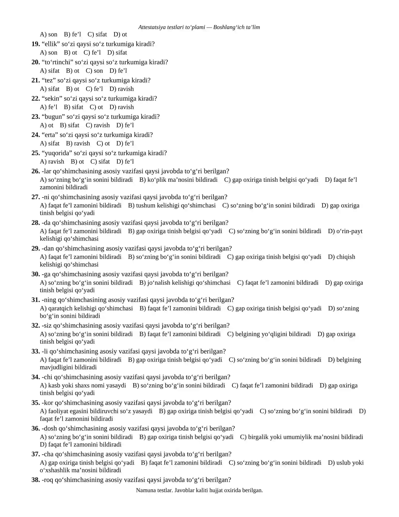 ATTESTATSIYA TESTLARI TO‘PLAMI 4