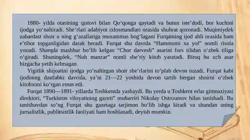 Zokirjon Xolmuhammad o‘g‘li Furqat hayoti Adabiy merosi 4