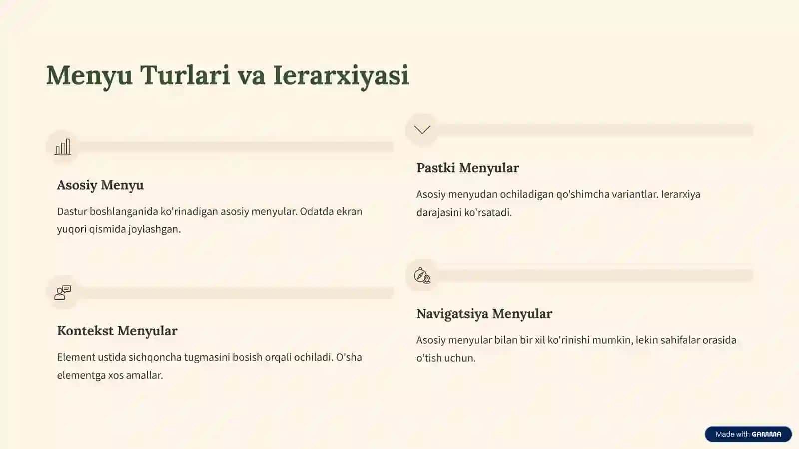 Tugmalar va Menyular 4