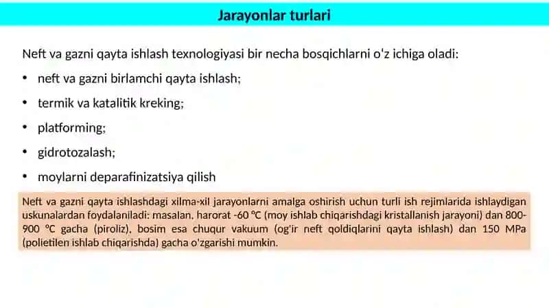 Neft va gaz sanoati qayta ishlash korxonalarining jihoz va uskunalarining sinflanishi 4