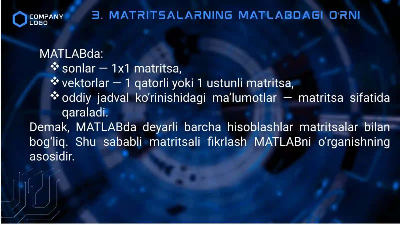 Matritsalar va matritsali hisoblash jarayonlari 4