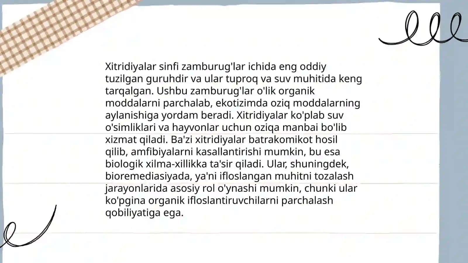 Xitridiyasimonlar sinfining umumiy xarakteristikasi asosiy vakillari 4