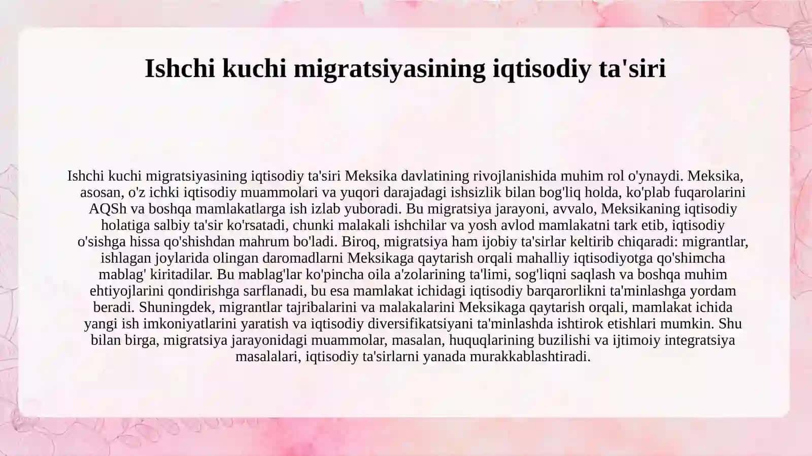 Meksika davlatining oziq-ovqat muammosi, ishchi kuchi migratsiyasi va migratsiya  jarayonlaridagi muammolar tahlili 4