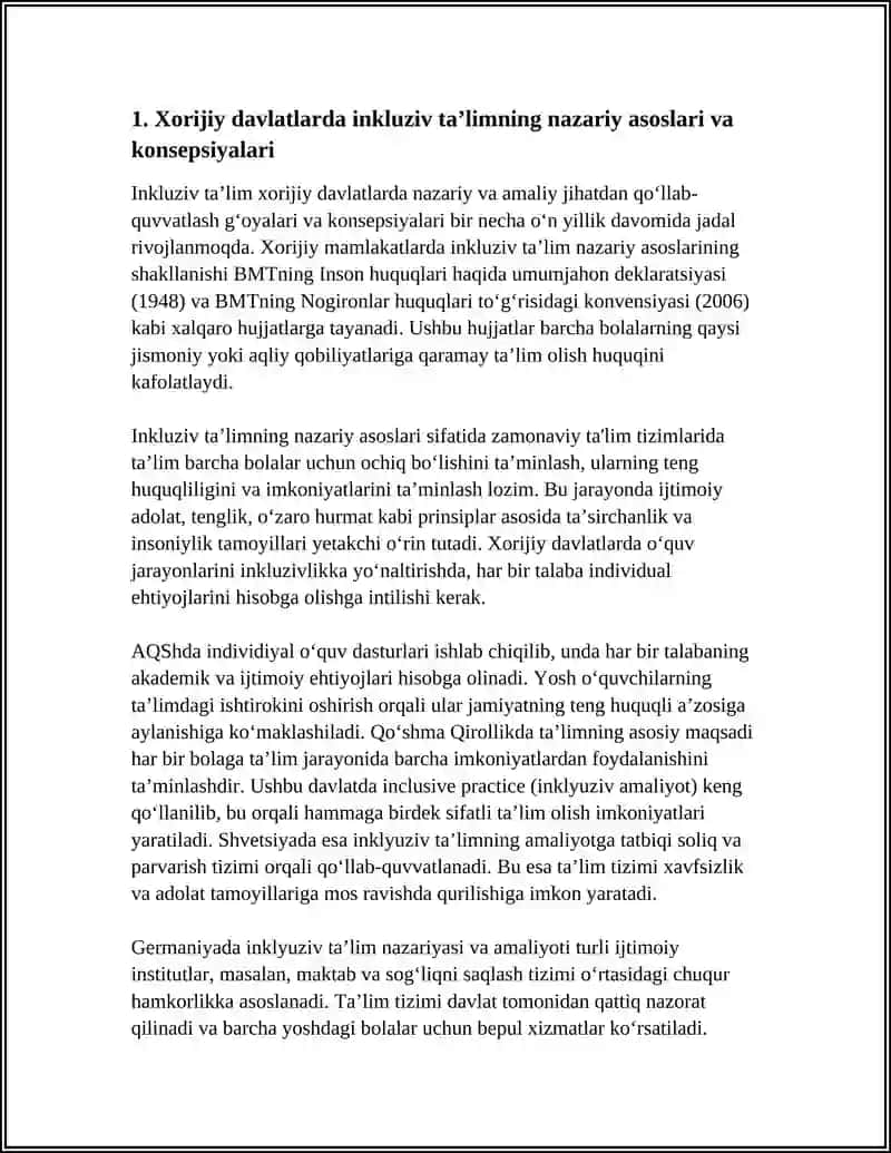 INKLYUZIV TAʼLIMNI XORIJIY DAVLATLARDA NAZARIY VA AMALIY JIHATDAN QOʻLLAB-QUVVATLASHI 4
