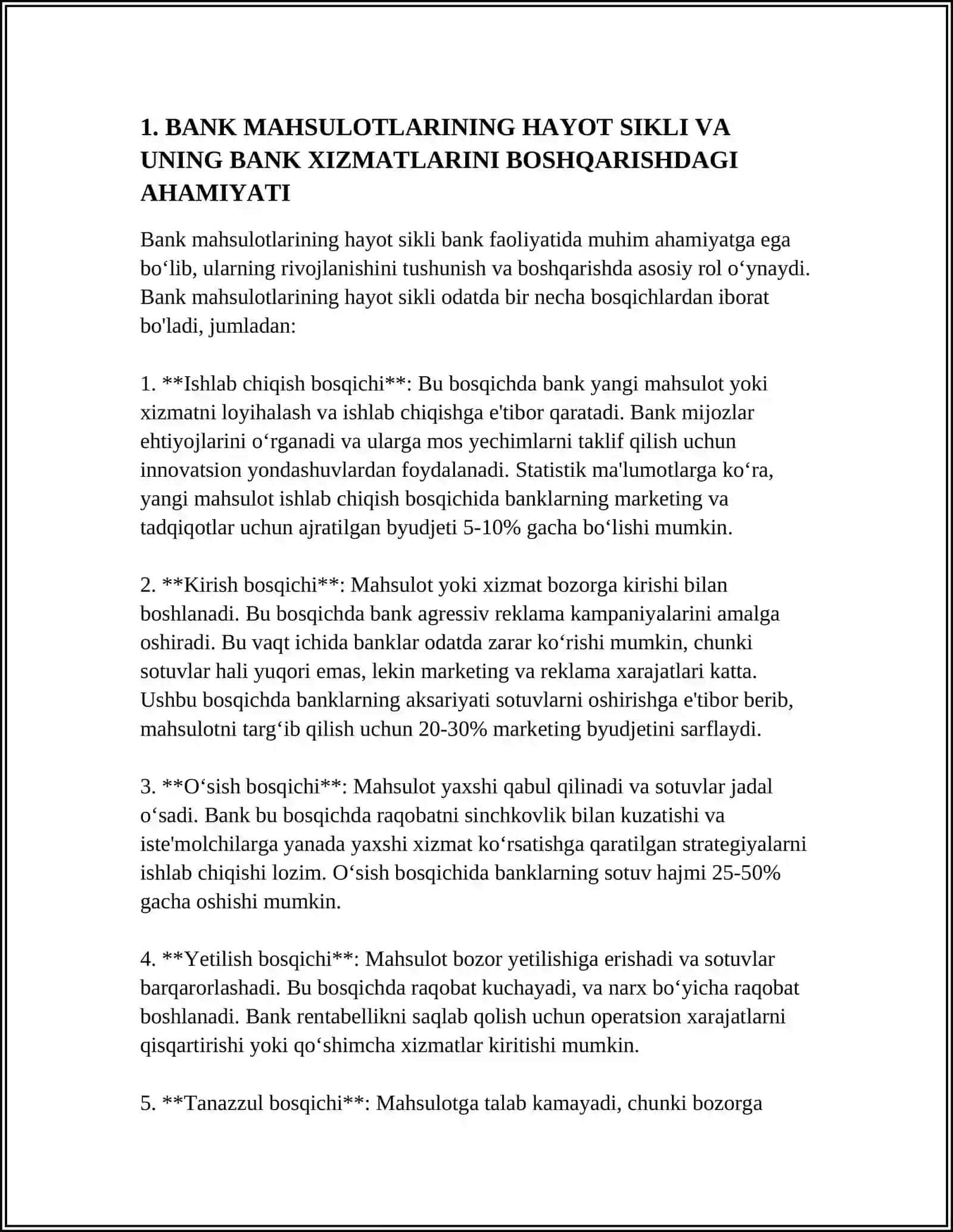 BANK MAHSULOTLARINING HAYOT SIKLINI BOSHQARISH 4