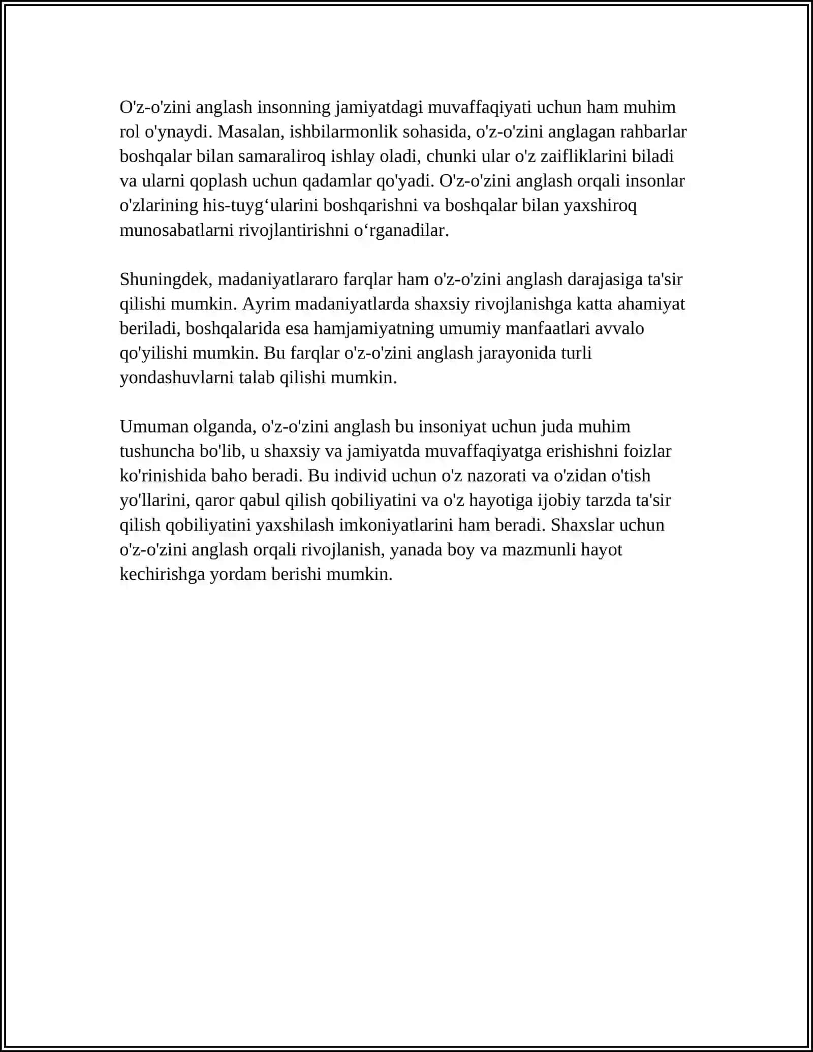 ILK BOLALIK DAVRIDA OʻZ OʻZINI ANGLASHNING RIVOJLANISHI VA 3 YOSHLILAR INQIROZI 4