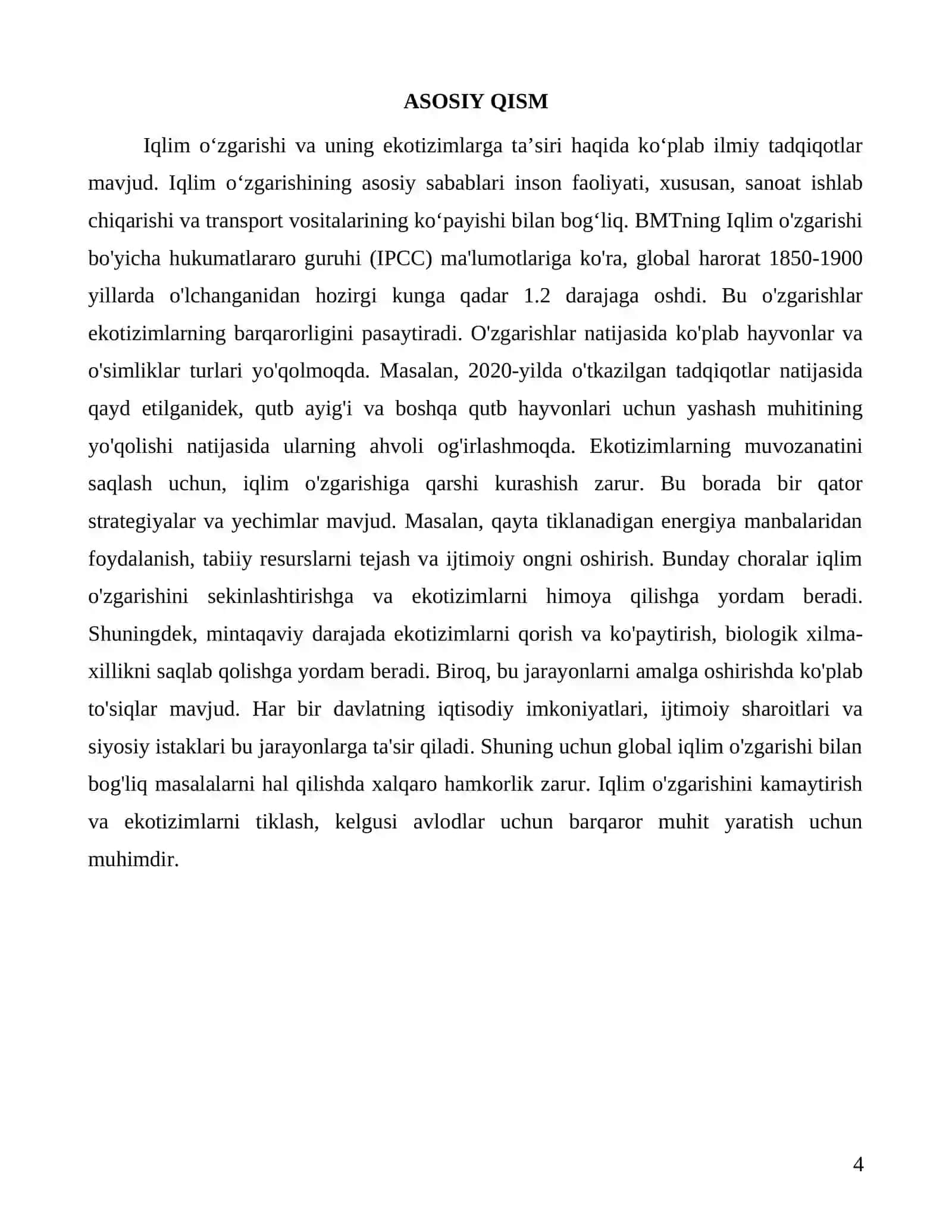 Global iqlim o‘zgarishining mintaqaviy ekotizimlarga ta’siri: Muammolar va yechimlar 4