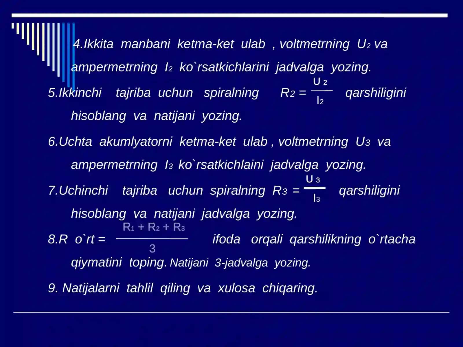 O`TKAZGICH QARSHILIGINI ANIQLASH 4