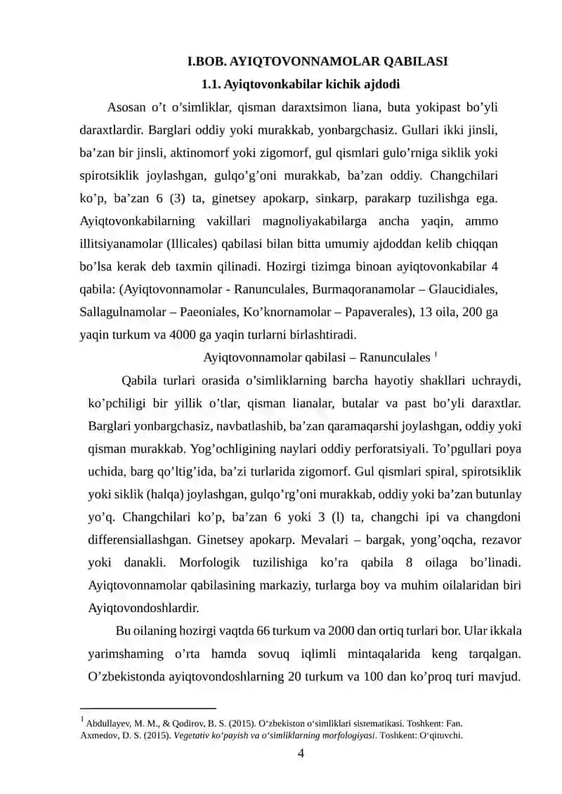 AYIQTOVON KABILAR SINFCHASI (RANUNCULIDAE) TUZULISHI VA KÒPAYISHI 4