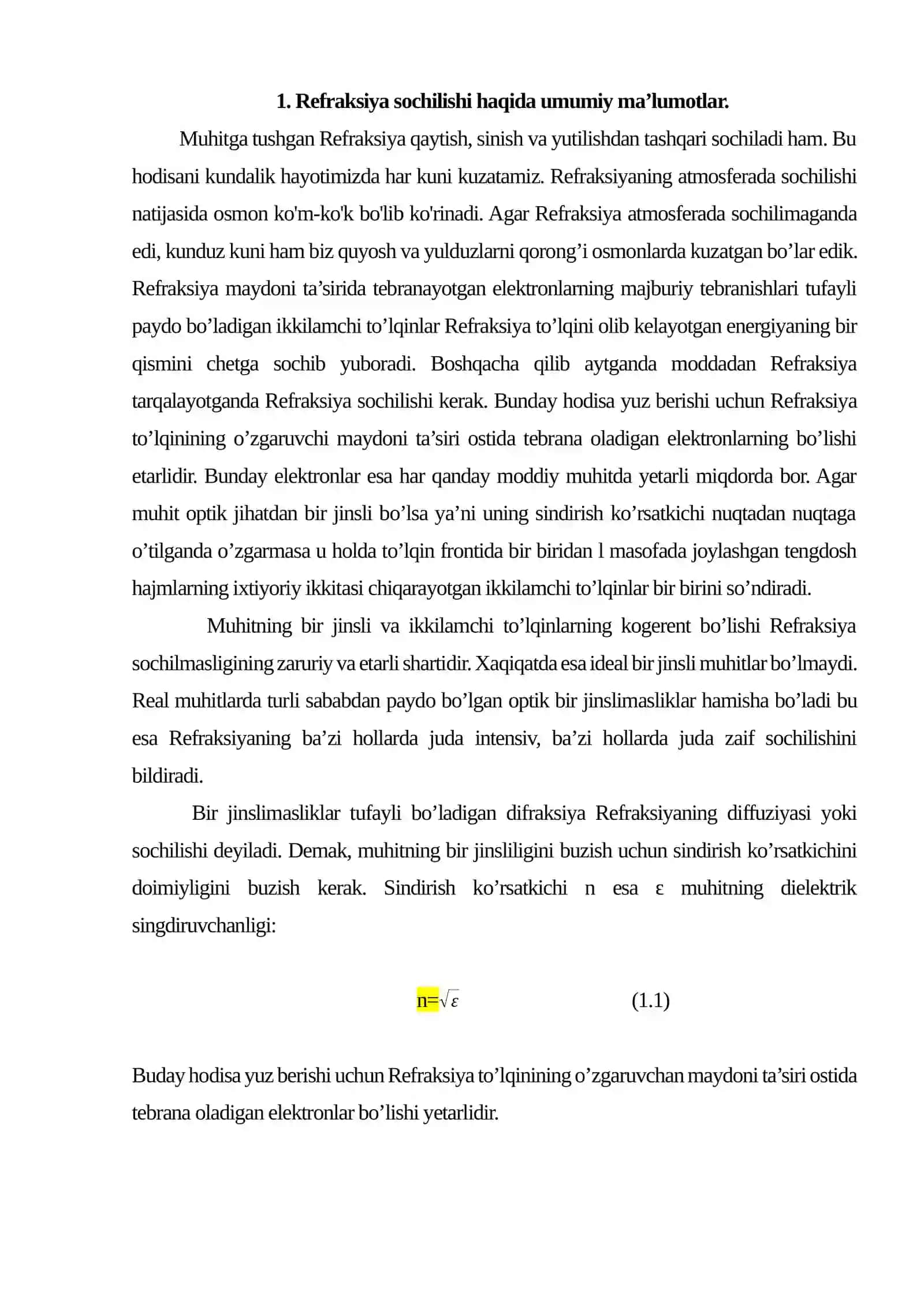 Refraksiya hodisasini o’rganish mavzusida tayyor kurs ishi 4
