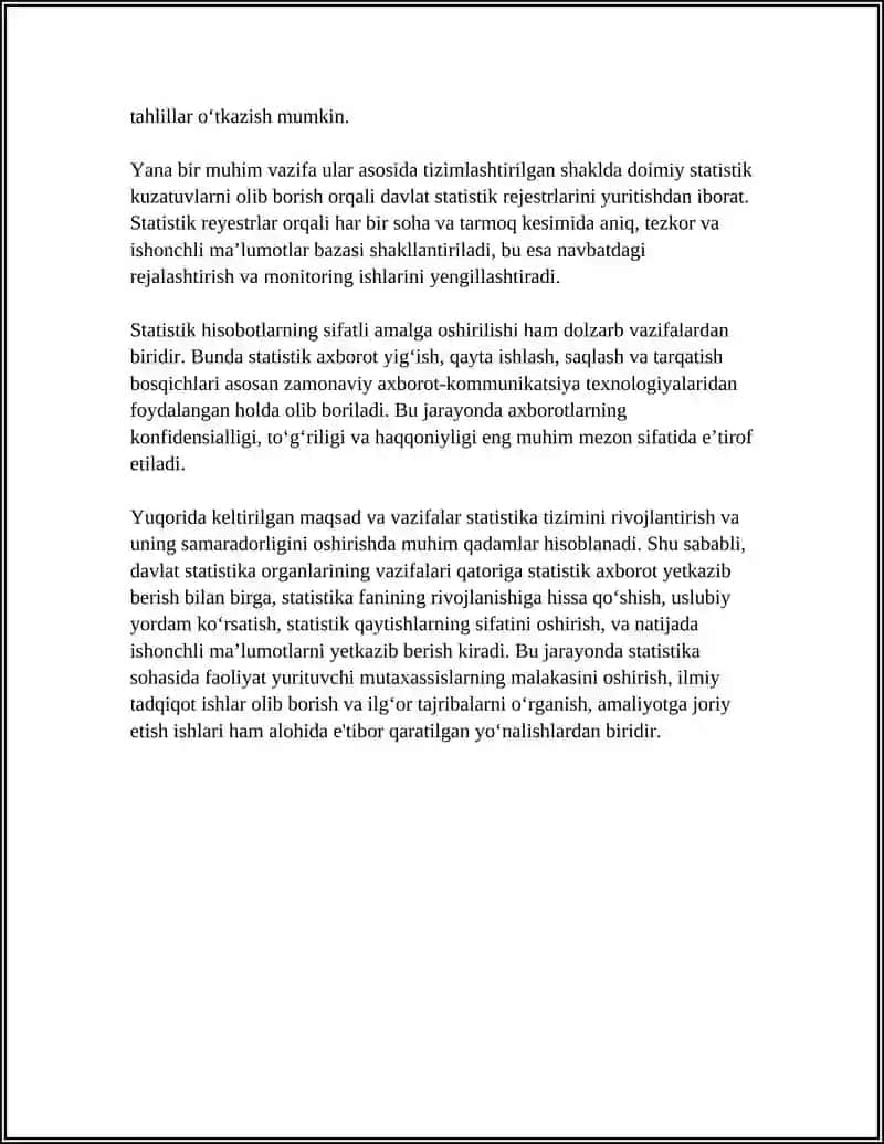 STATISTIK HISOBOT, REGISTR VA MAXSUS TASHKIL ETILADIGAN STATISTIK KUZATISHLAR 4